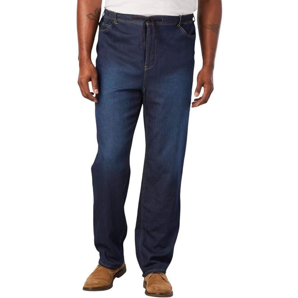King Size 5-Pocket Relaxed Fit Denim Look Sweatpants in Indigo, Size L Tall​​